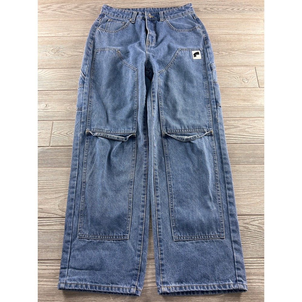 Sumwon Double Knee Carpenter Jeans Mens XS Blue Denim Wide Leg Workwear Pants